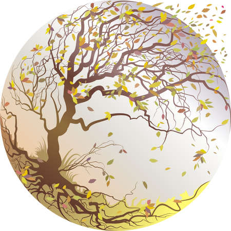 Fall. Vector illustration with tree and flying leafsのイラスト素材