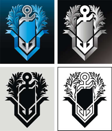 Heraldic vector composition with anchor and ribbon のイラスト素材