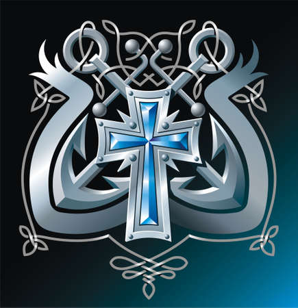 Heraldic composition with anchors, cross, rope and ribbon のイラスト素材