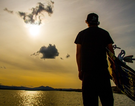 Wake-border over looking the delta の写真素材