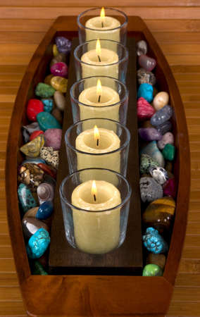 Aromatic candles and semiprecious pebblesの写真素材