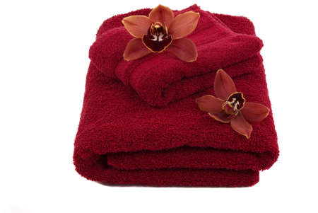 Towels and orchidsの写真素材