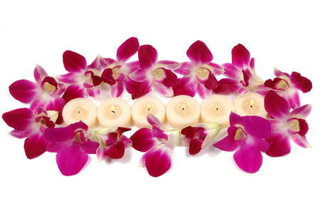 Aromatic candles and orchids                       の写真素材