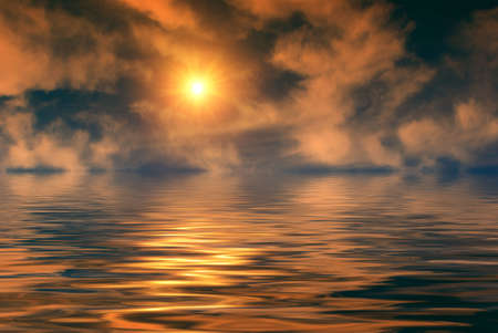 Clouds and sun with water reflectionの写真素材