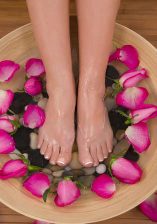 Being pampered by beautiful aromatic pink roses and therapeutic herbal water bath(Valentine Spa)の写真素材