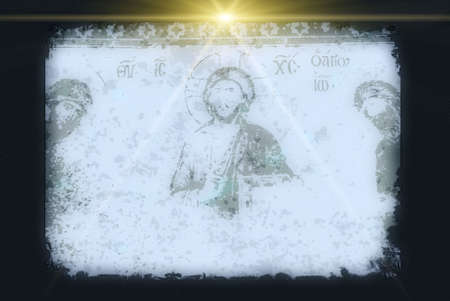Grunge background made with Jesus Christ mosaic in Hagia Sophiaの写真素材