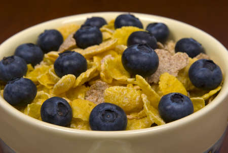 Healthy cereal with fresh blueberries