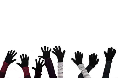 Hands with winter gloves and copy spaceの写真素材