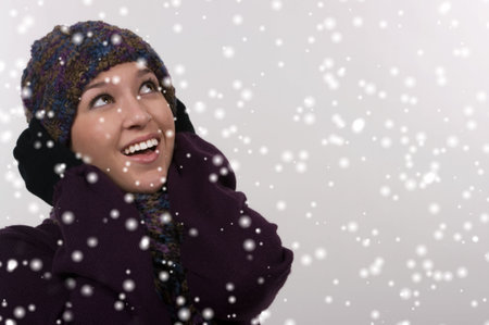 Teenage girl and snow ( snow digitally made)