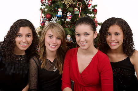 Diverse group of friends celebrating Christmasの写真素材