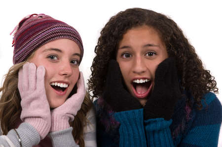 Shocked, surprised teenagers with warm clothes

の写真素材