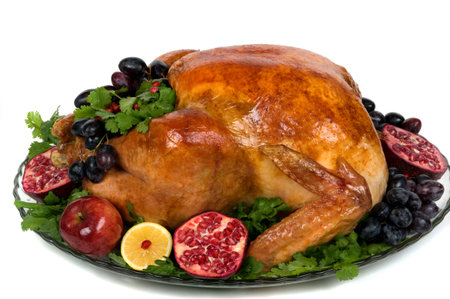 Beautifully decorated golden roasted turkey.の写真素材