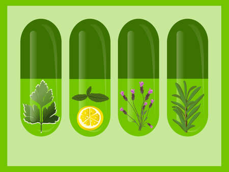 Herbal medicine with herbs and lemonのイラスト素材