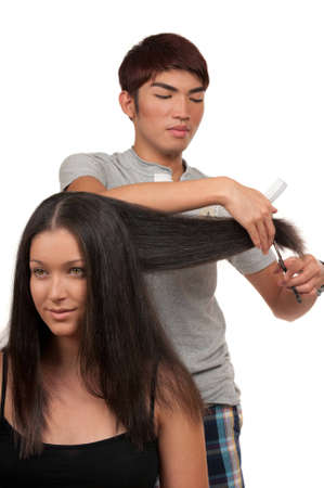 Young woman having a haircutの写真素材