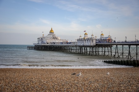 Sunset pier with blue sky, Eastbourne, United Kingdomのeditorial素材