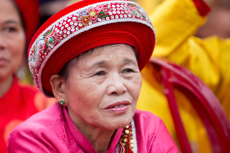 HANOI - VIETNAM, APRIL 6, 2014  The people in a folk festival in Hanoi, Vietnamのeditorial素材