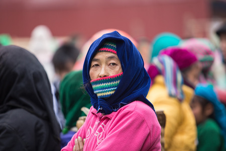 HA GIANG, VIETNAM, FEBRUARY 16, 2014  Unidentified ethnic minority women in a traditional market in Ha Giang, Vietnam  Ha Giang is a northernmost province in Vietnam のeditorial素材