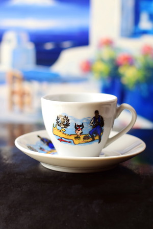 Greek coffee in a traditional cup. Greek lifestyle.の写真素材