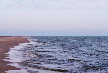 Picture at Dusk of Lake Michigan Beach in Two Rivers Wisconsin の写真素材