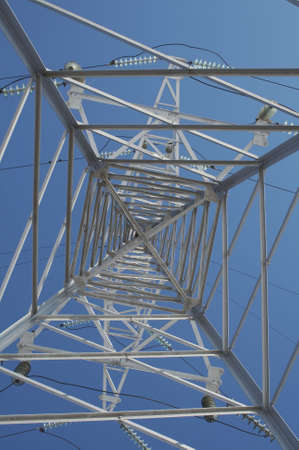 High-voltage prop against the background of blue sky.