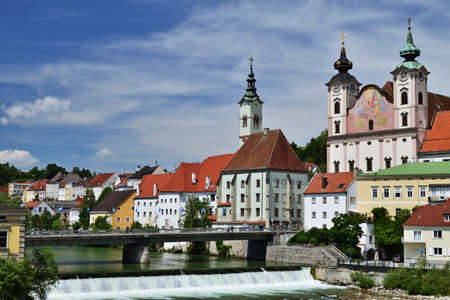Downtown Steyr at the meeting of rivers Steyr and Enns