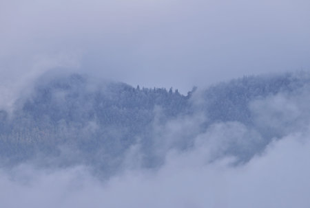 Winter mountains in fog, Austria