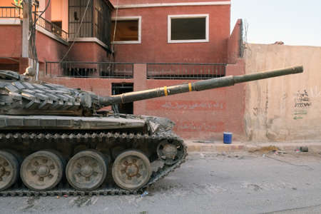 Damascus, Syria - September 21: A tank of the Syrian National Army in the outskirts of Damascus on September 21, 2013 during Syrian civil warのeditorial素材