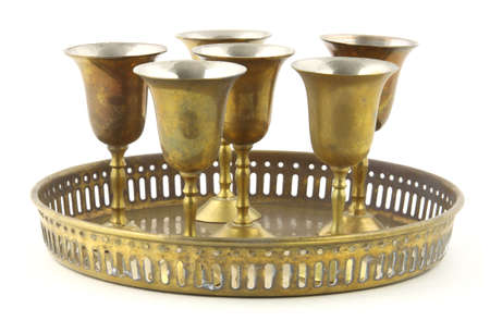 Round tray and goblets の写真素材