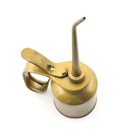 View of an old oil can from above against a white background. の写真素材