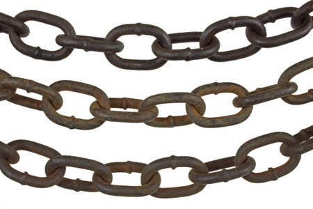 Three chains hanging against a white background. 