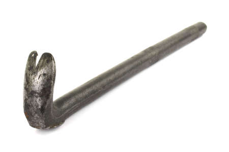 Front view of a crowbar used to pull nails against a white background. の写真素材