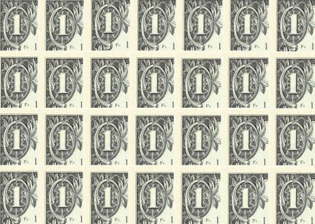 Several layers of one dollar bill corners. 