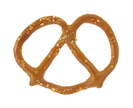 A single fresh pretzel on a white background.の写真素材