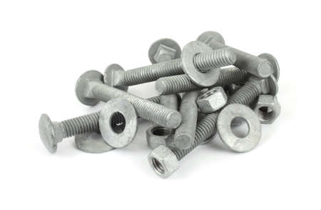 Jumble of galvanized steel nuts, bolts and washers