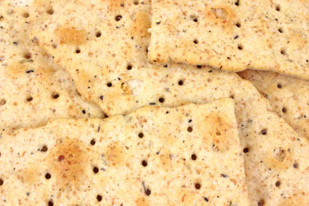 A close view of several layers of flatbread crackers.