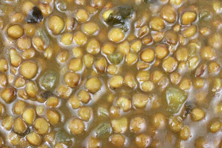Close view of a serving of freshly made lentil soup.の写真素材