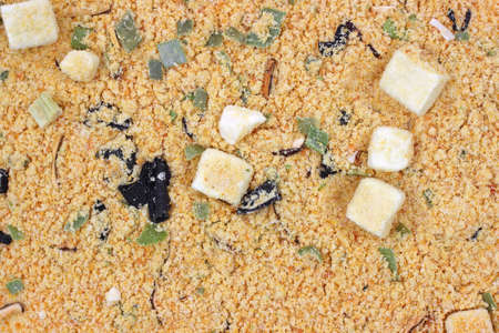 A very close view of all of the ingredients for a single serving of white miso soup.の写真素材