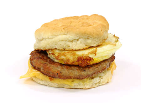 Breakfast sandwich biscuit with sausage egg and cheese.の写真素材