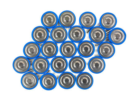 A small group of AA batteries on a white background 