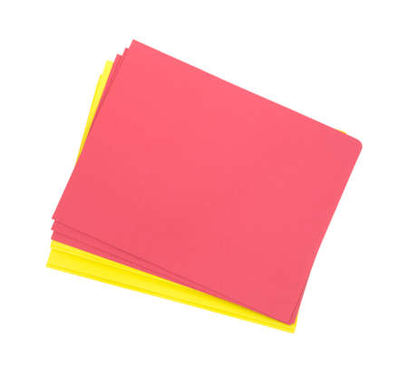 Several red and yellow folders for school activities.