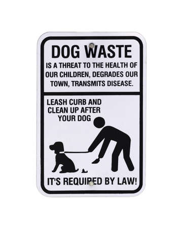 A black and white outdoor sign stating health issues with dog waste on a white background の写真素材