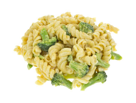 Pasta and broccoli in a cheese sauce on a white background.の写真素材