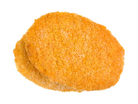 Top view of two previously cooked veal patties on a white background.の写真素材