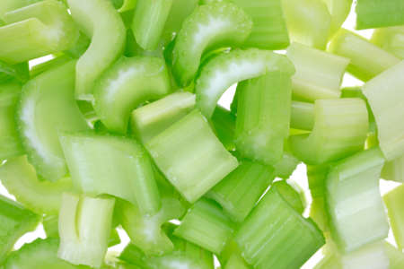 A very close view of freshly chopped celery 