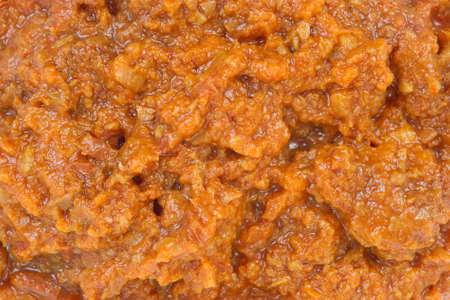 A very close view of hot dog chili topping.の写真素材