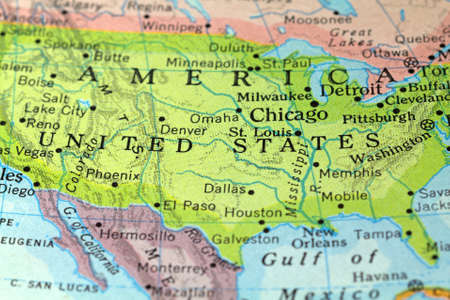 A partial view of a vintage map of America.の写真素材