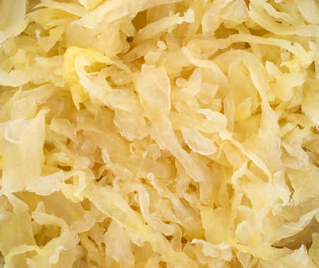 A very close view of canned sauerkraut.の写真素材