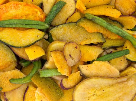 A very close view of dried vegetable chips.の写真素材