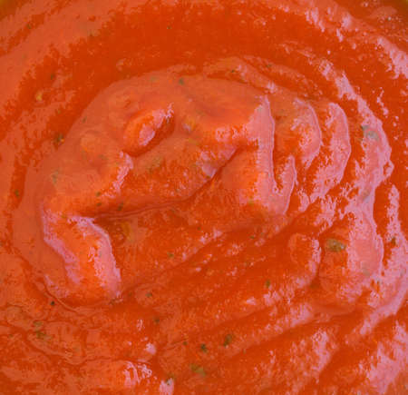 A very close view of canned spaghetti sauce illuminated with natural light.の写真素材