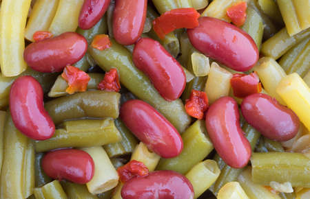 A very close view of three bean salad.